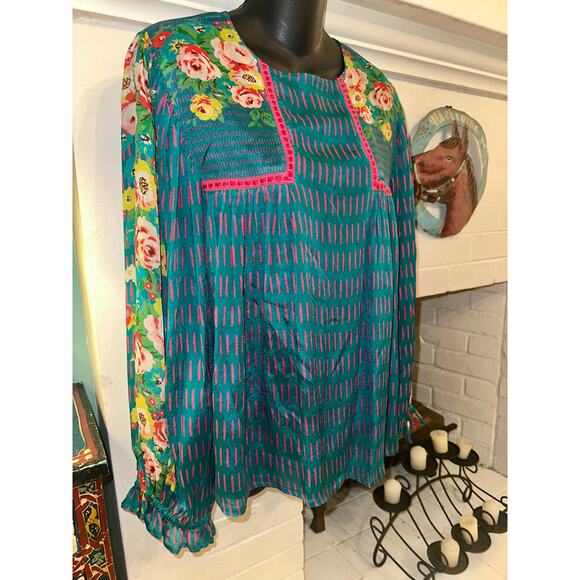 BLANK LONDON ANTHROPOLOGIE MIRANDA BOHO FLORAL PRINT FLOWY OVERSIZE PEASANT TOP - Picture 1 of 10